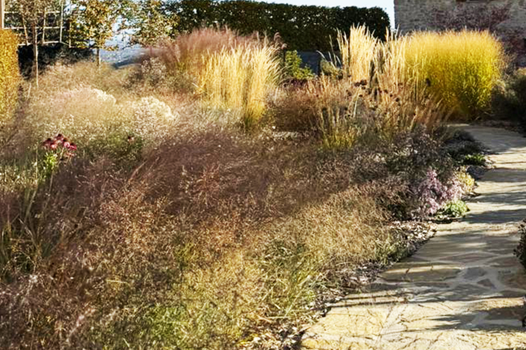 Giardino colline parmensi grande giardino privato con aiuole di piante perenni e graminacee realizzato colline parmense progettazione di ampio giardino con isole verdi e composizioni di piante ornamentali realizzazione paesaggistica di giardino con siepi e aiuole miste nelle colline parmensi